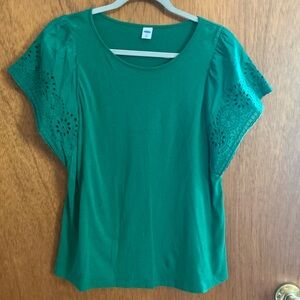 Old Navy Green Tee with Flutter Sleeves